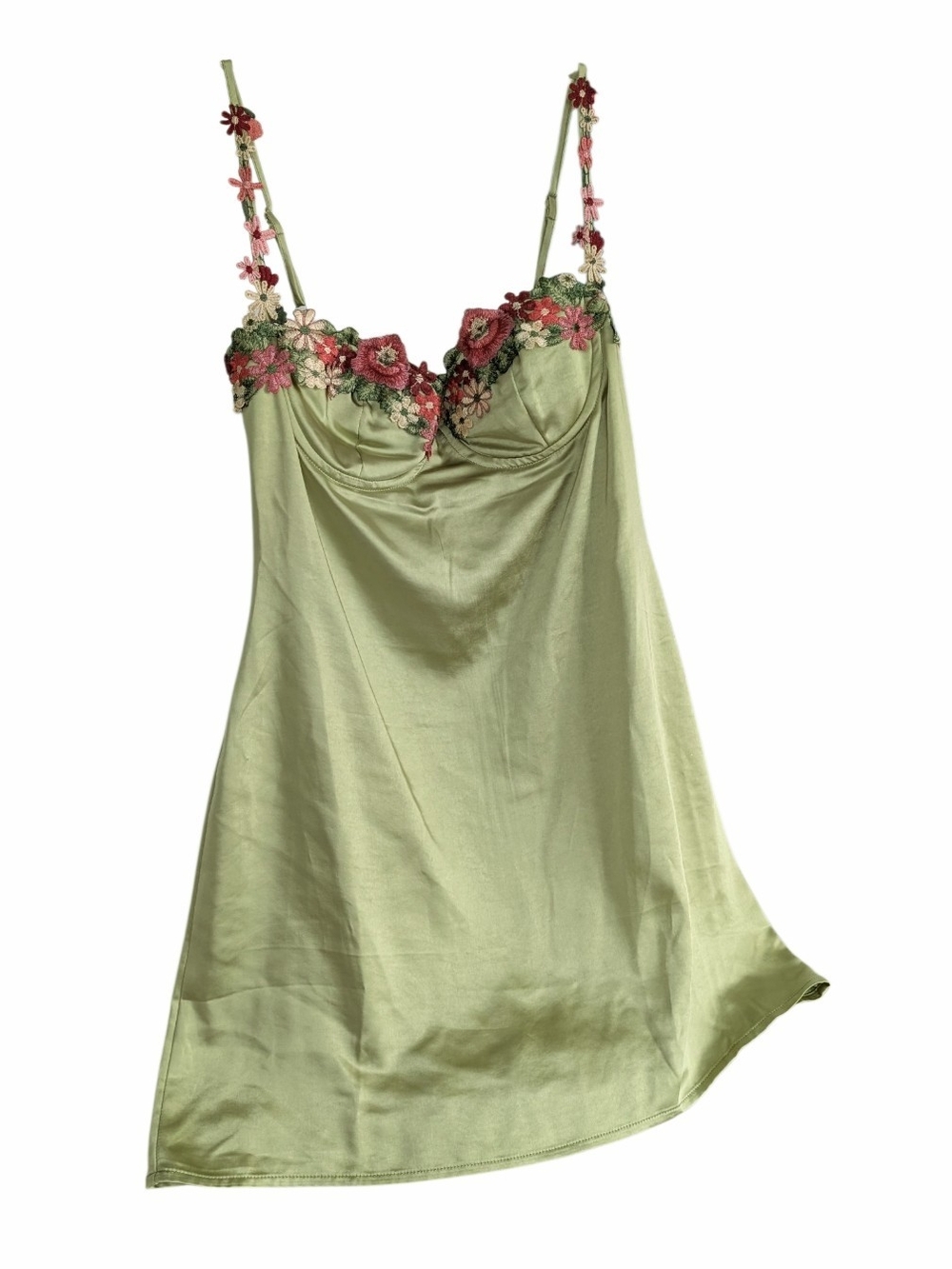 Princess Polly Floral Embroidered Satin Mini Dress Sage Green Size 8
